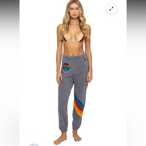 Aviator Nation Gray Joggers with Rainbow Stripe Patch
